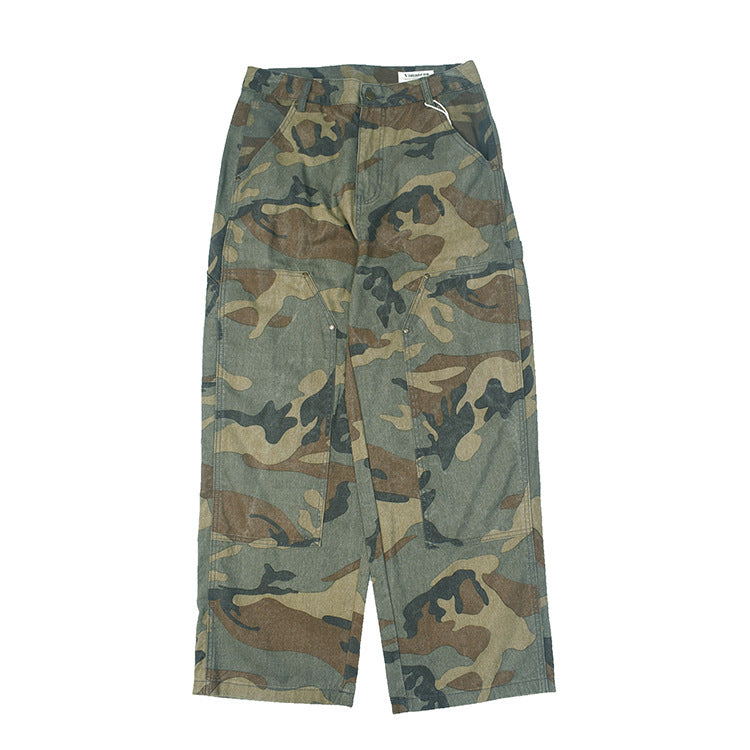 Cargo pants for women with multifunctional pockets and modern camouflage design Lune London