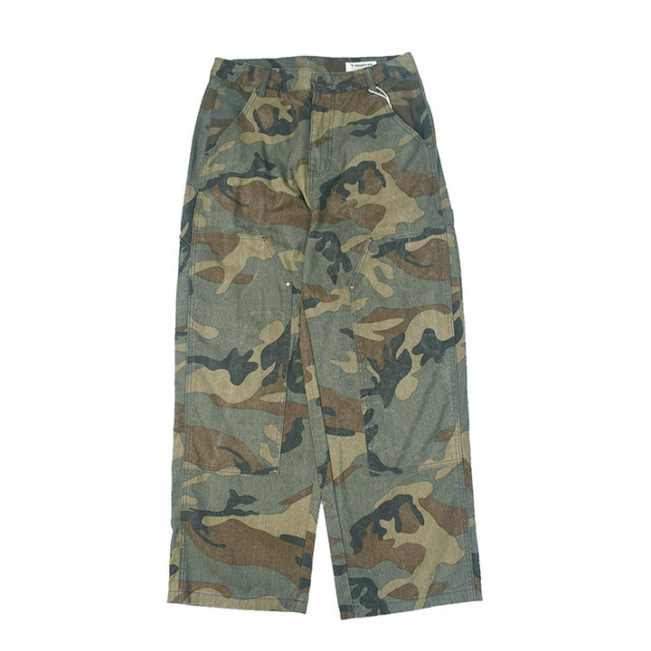 Cargo pants for women with multifunctional pockets and modern camouflage design Lune London