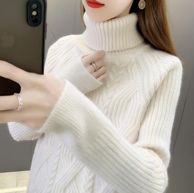 Women's turtleneck pullover with textured cable knit pattern and long sleeves Lune London
