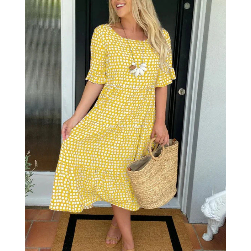 Midi dress for women in a relaxed boho style with tear-resistant material and elastic sleeves Lune London