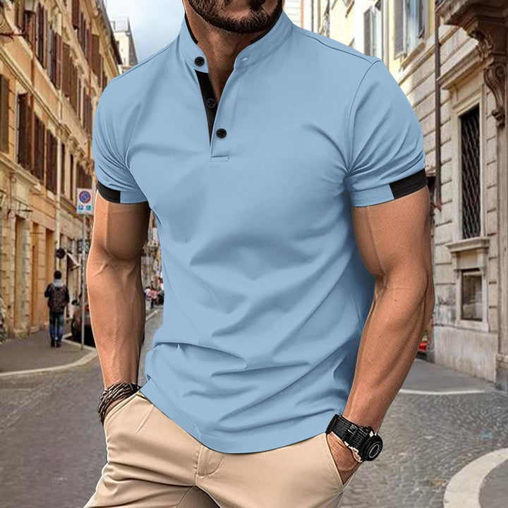 Men's performance polo with elegant Mandarin collar Lune London