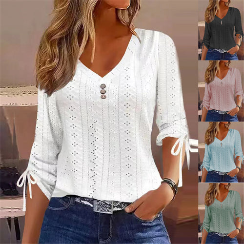V-neck blouse for women with gathered detail Lune London