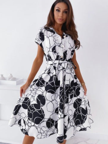 Ladies Elegant Midi Dress with Chic Artistic Patterns and Style