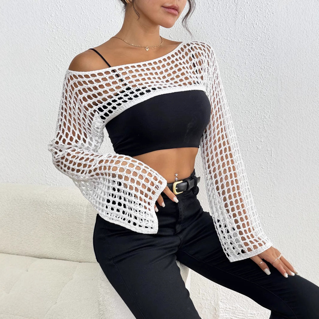 Ladies Chic Crochet-Mesh-Crop-Top Lune London