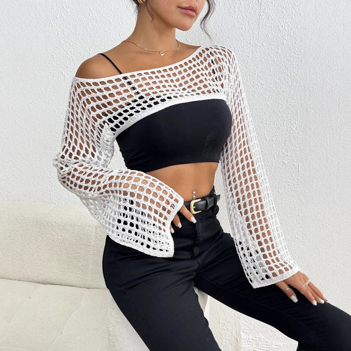 Ladies Chic Crochet-Mesh-Crop-Top Lune London