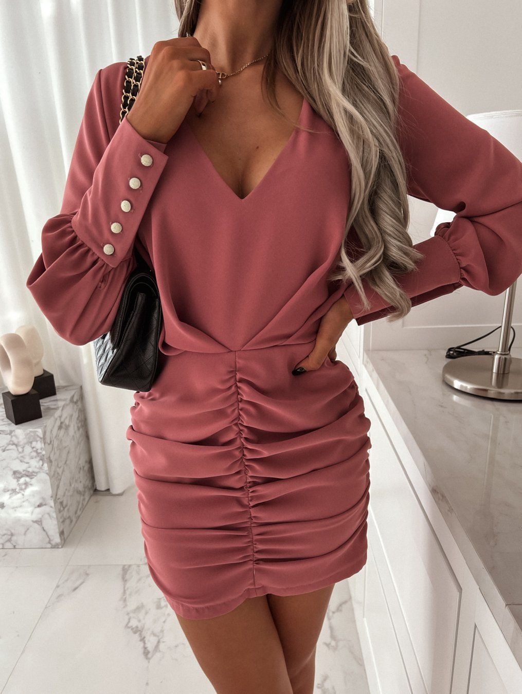 Women Mini Dress Refined V Neck Lune London