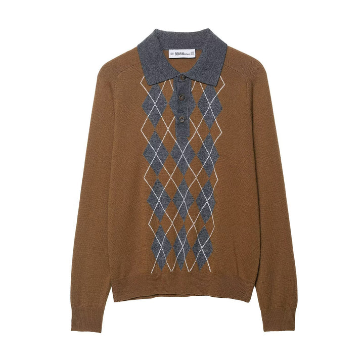 Women's sweater with classic polo collar and modern diamond pattern Lune London
