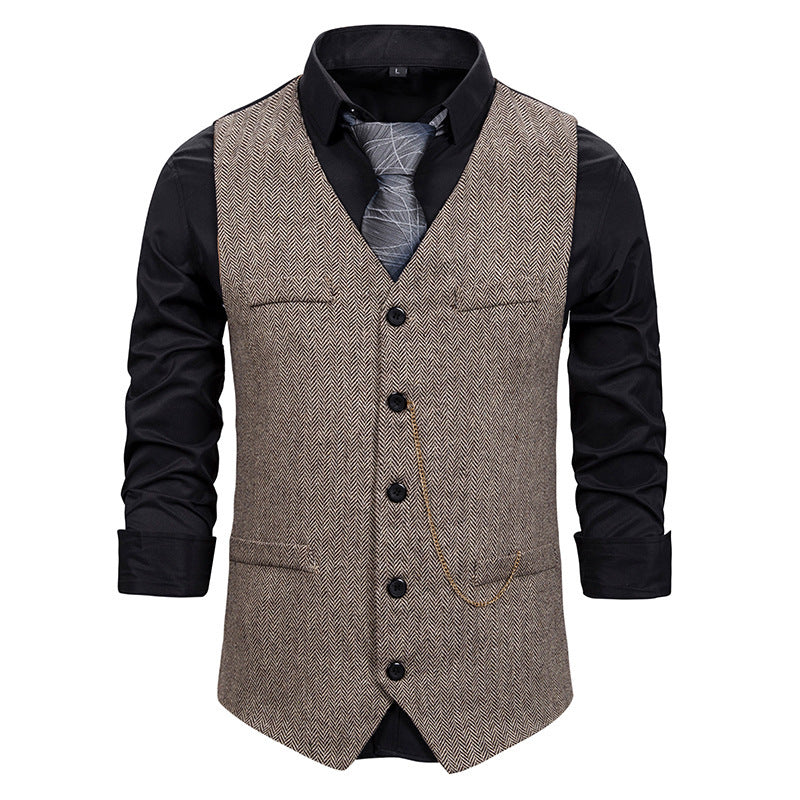 Elegant men's suit vests in herringbone pattern with practical pockets Lune London