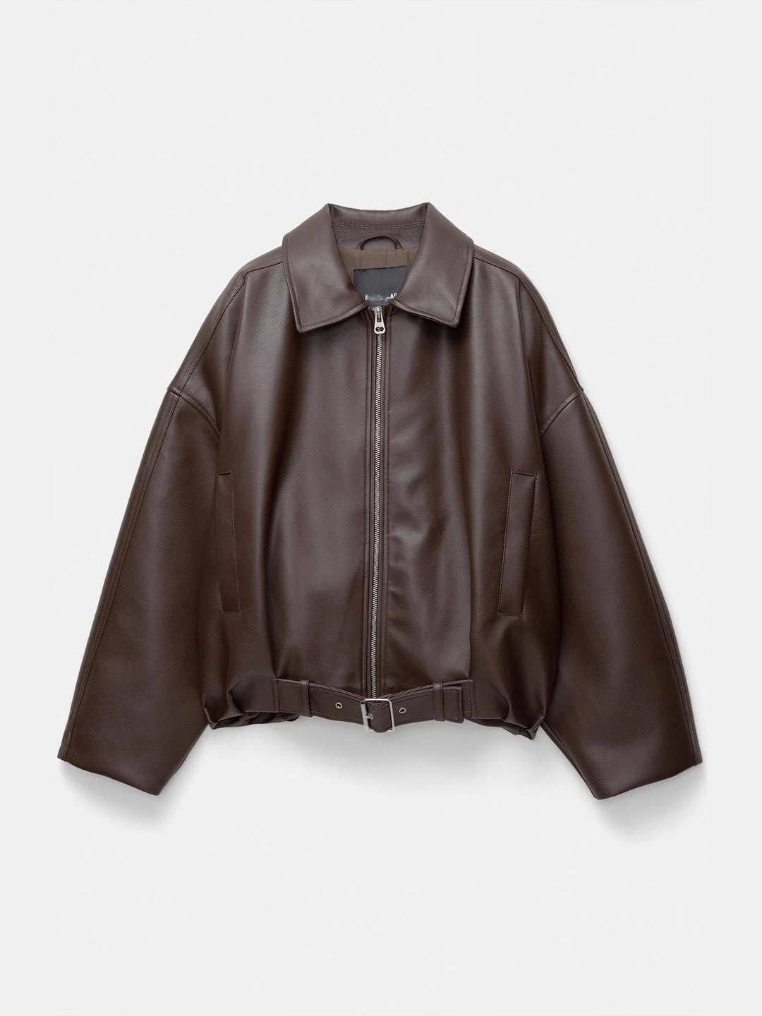 Casual faux leather jacket for women with wide collar and belt Lune London