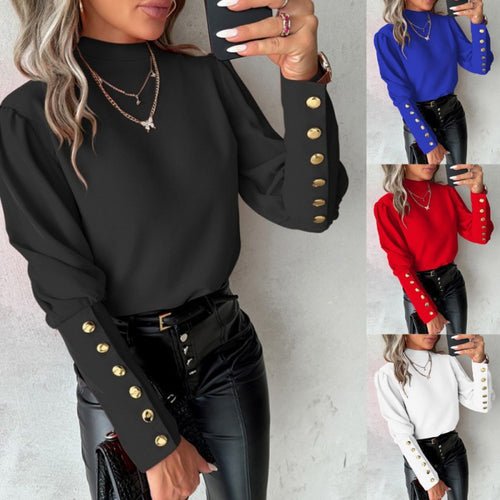 Elegant blouse for women with puff sleeves and golden button details Lune London