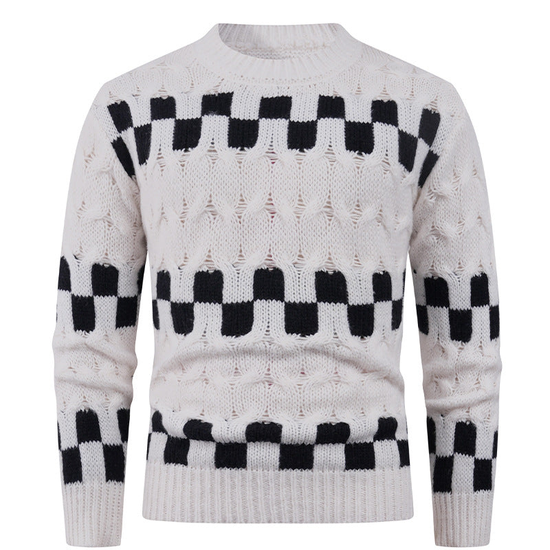 Knitted sweater for men with creative geometric patterns and a high collar Lune London
