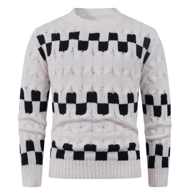 Knitted sweater for men with creative geometric patterns and a high collar Lune London