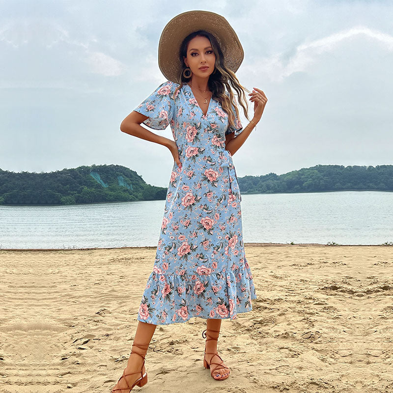 Robe Maxi Romantique pour Femmes avec Design Floral et Ourlet Volant Chic & Stil