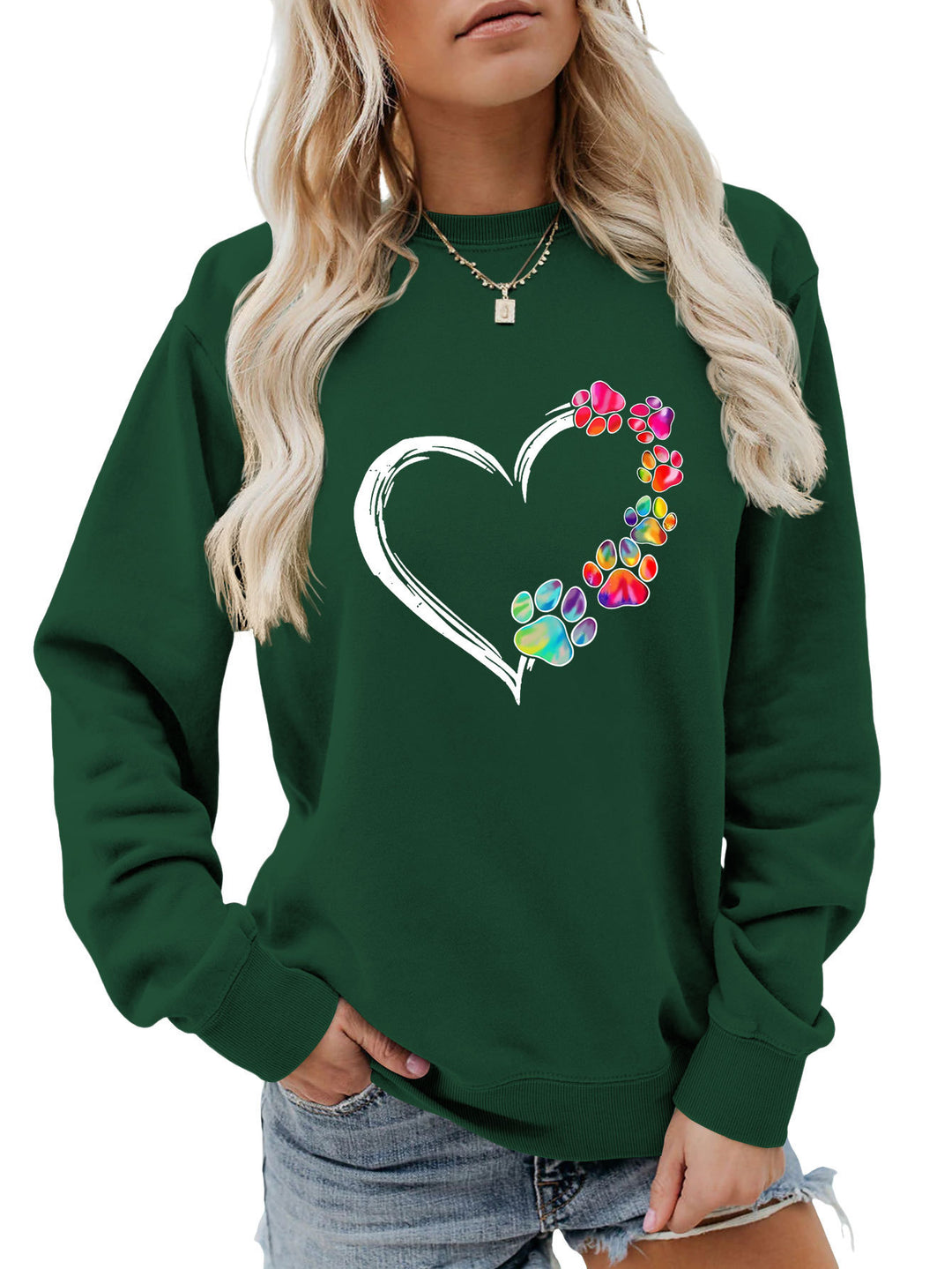 Sweatshirt pour femmes avec design créatif de cœur en forme de patte Chic & Stil