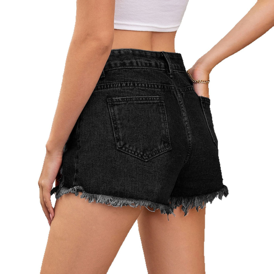 Distressed denim shorts for women with fringes and high waist Lune London
