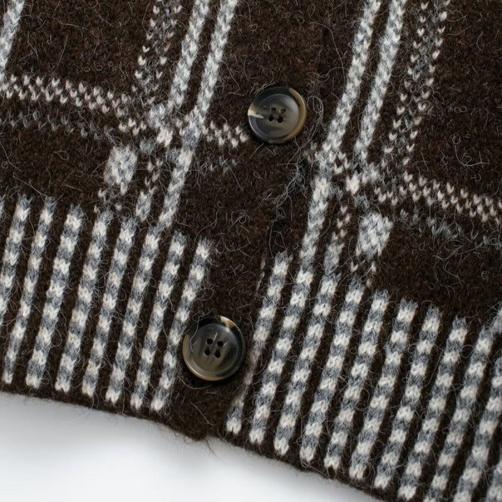 Knitted jacket for women with a modern check pattern and button closure Lune London
