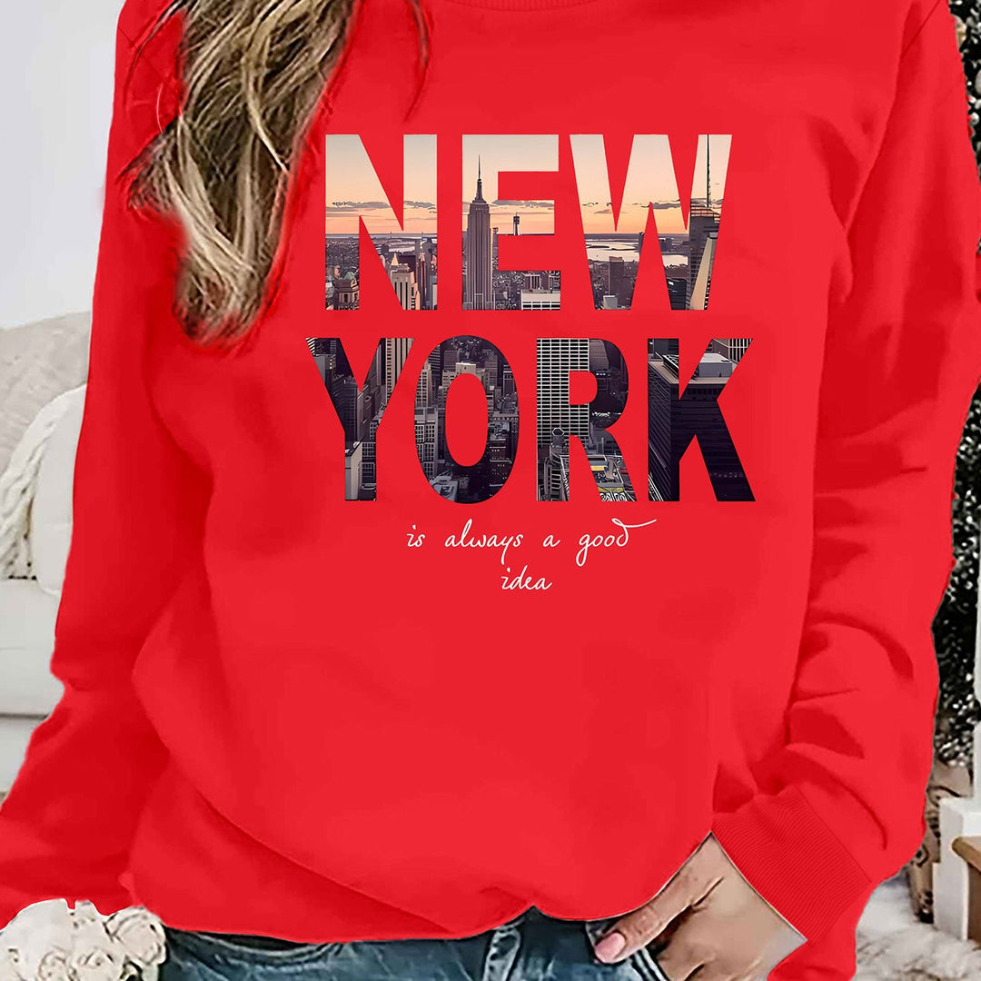 Sweatshirt pour femmes avec impression créative de la skyline de New York et coupe confortable Chic & Stil
