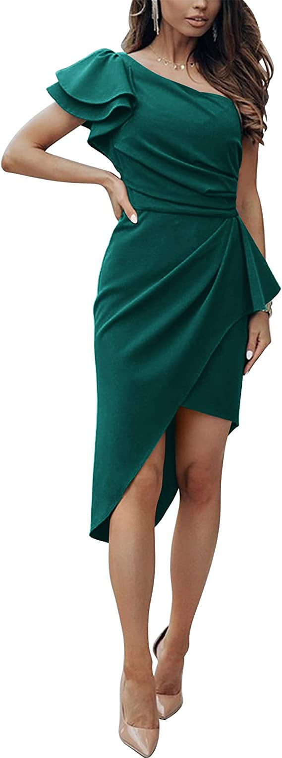 Ladies Elegant Wrap Dress with Asymmetric Hem and Lace Details Lune London