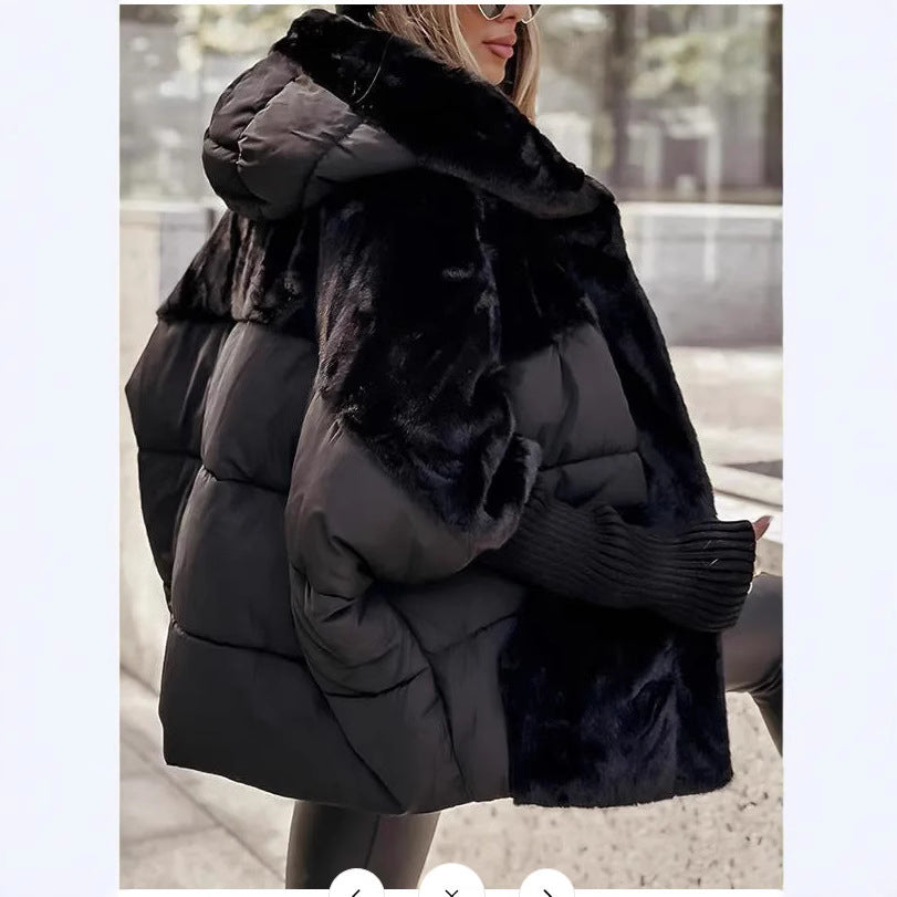 Ladies oversized quilted jacket with faux fur and hood Lune London