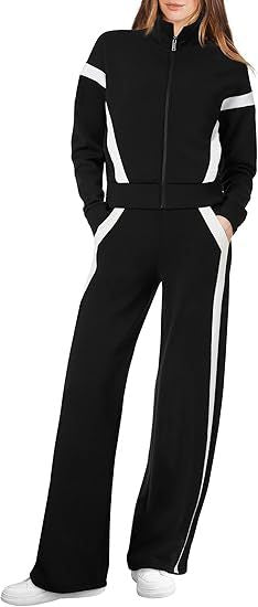 Dames Ensemble de loisir sportif avec motif à rayures à la mode Lune London