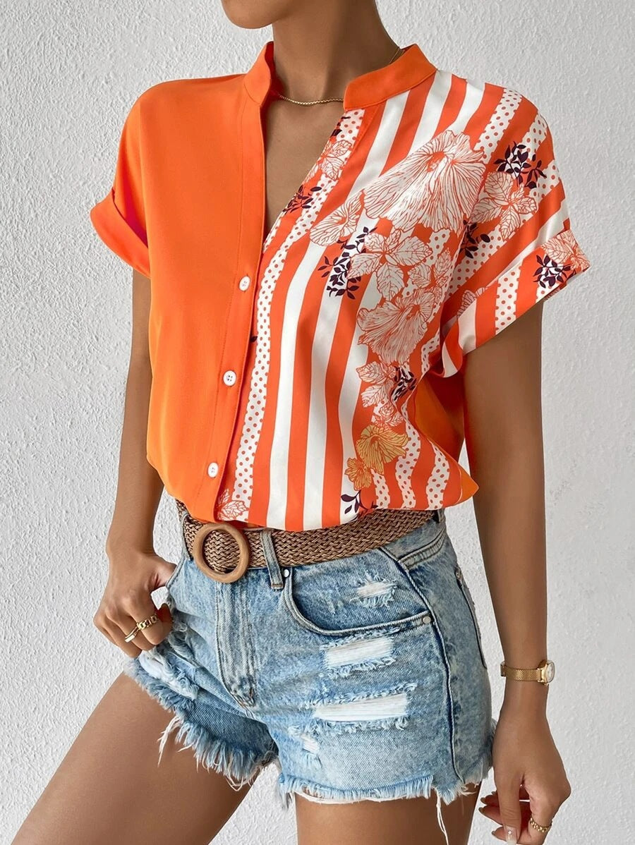 Ladies Short Sleeve Printed Blouse Lune London