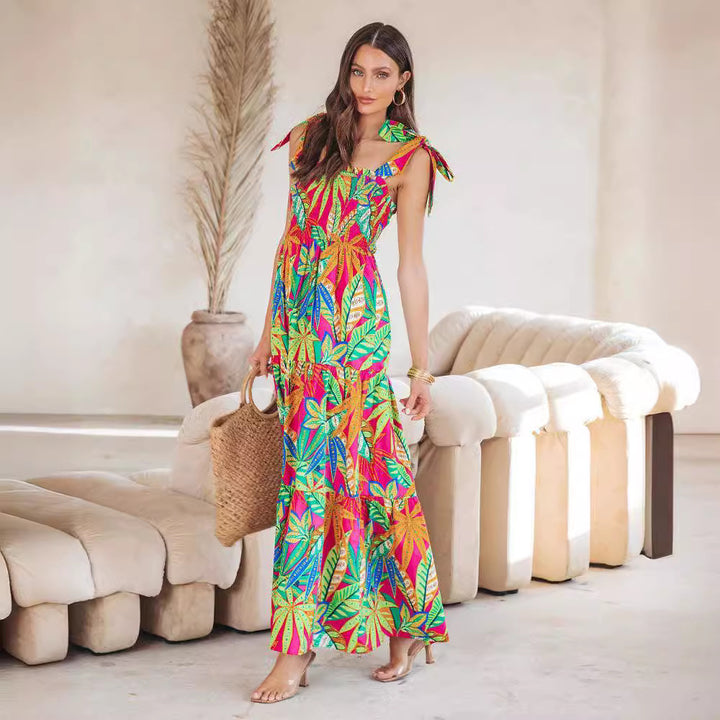Maxi dress for women with tropical leaf print Lune London
