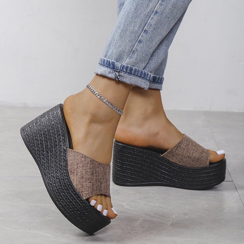 Wedge sandals for women with elegant fabric upper and non-slip sole Lune London