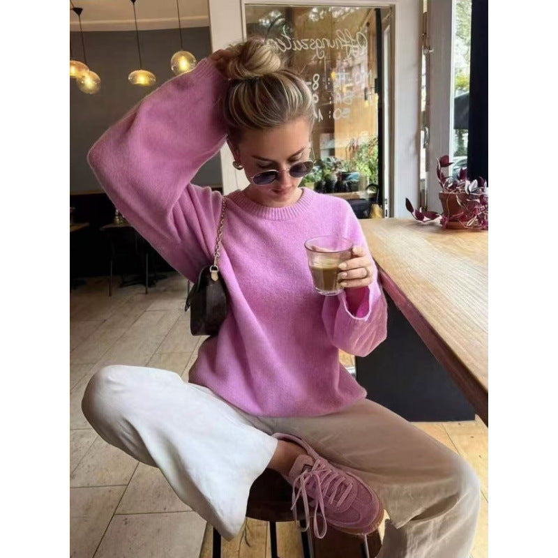 Pull féminin confortable à col rond en mélange de qualité tricot fin Chic & Stil