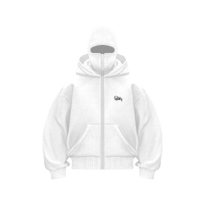 Women's hoodie sweatshirt with integrated face protection and practical zip pockets Lune London