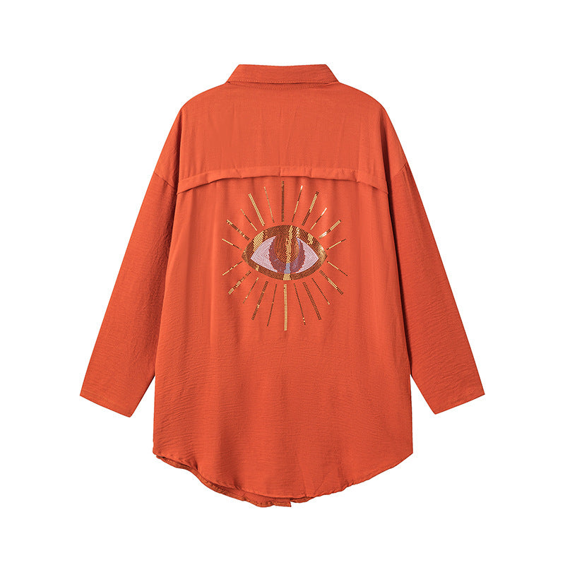 Graphic button-up shirt for plus size women Lune London