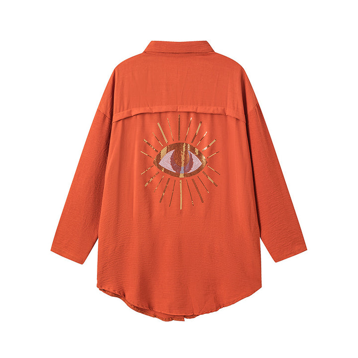 Graphic button-up shirt for plus size women Lune London