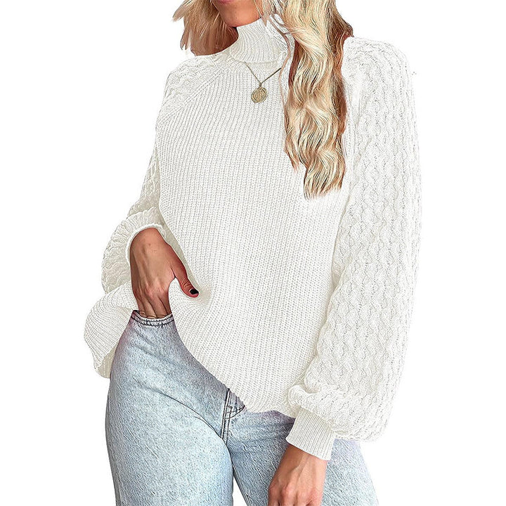 Thick knitted sweater for women with high collar and textured pattern Lune London