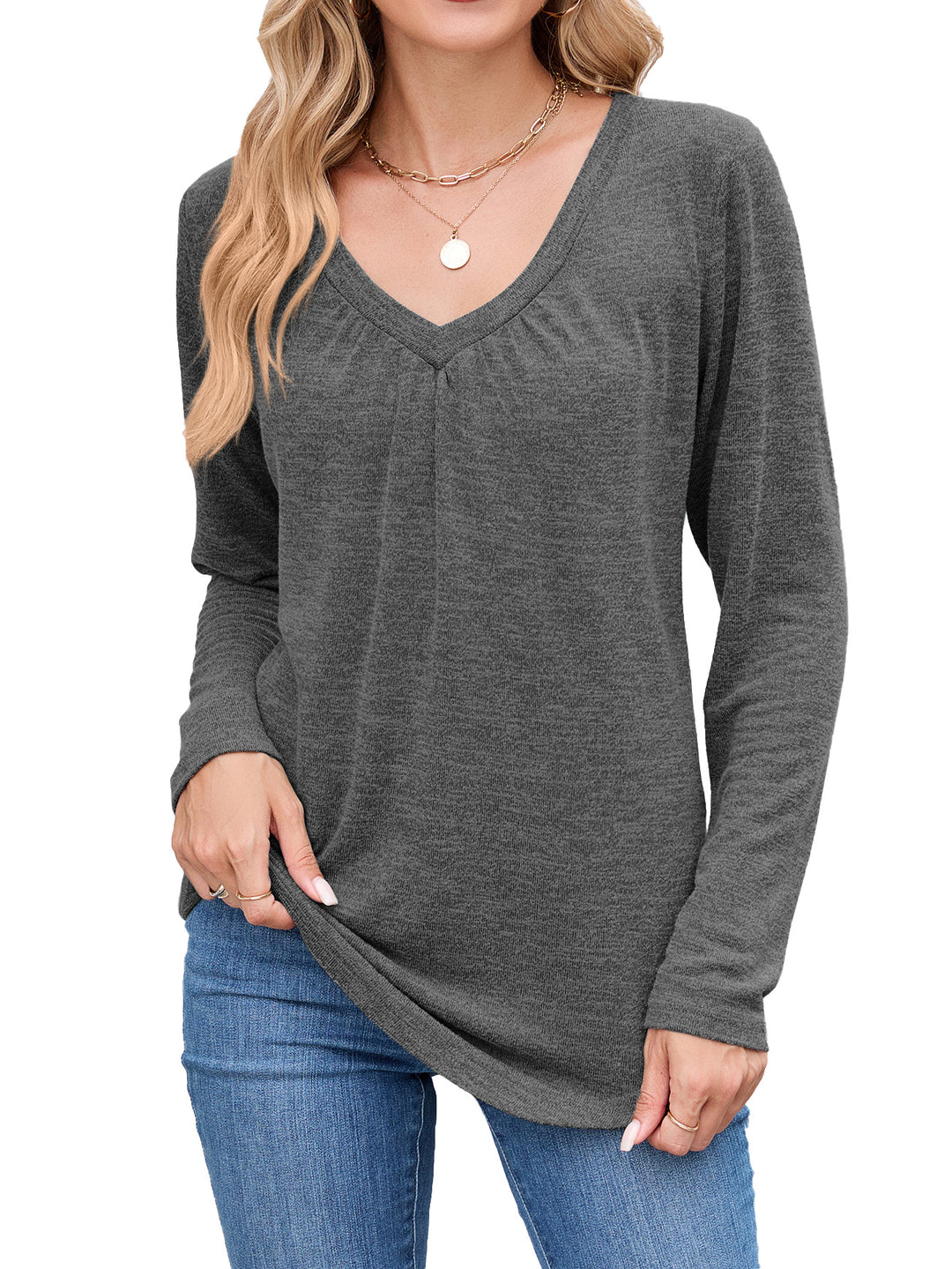 Long sleeve shirt for women with a refined V-neck and pleats Lune London