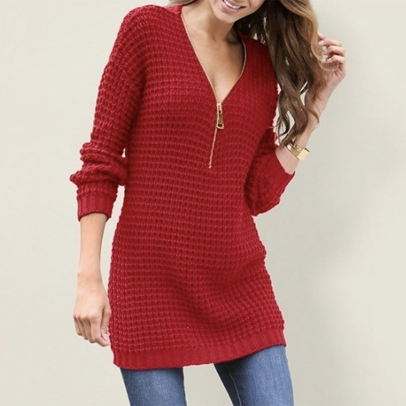 Ladies long sleeve sweater with zipper and waffle structure Lune London