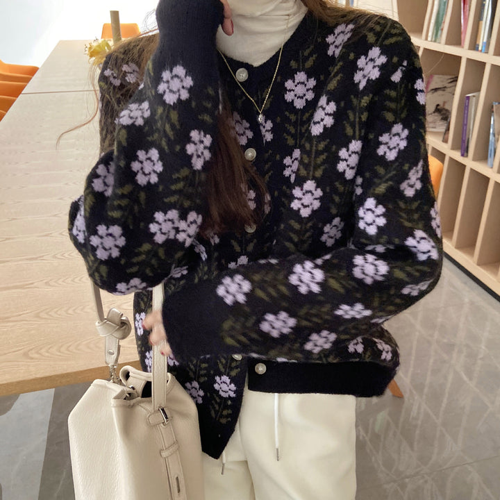 Lune London floral pattern knit cardigan for women