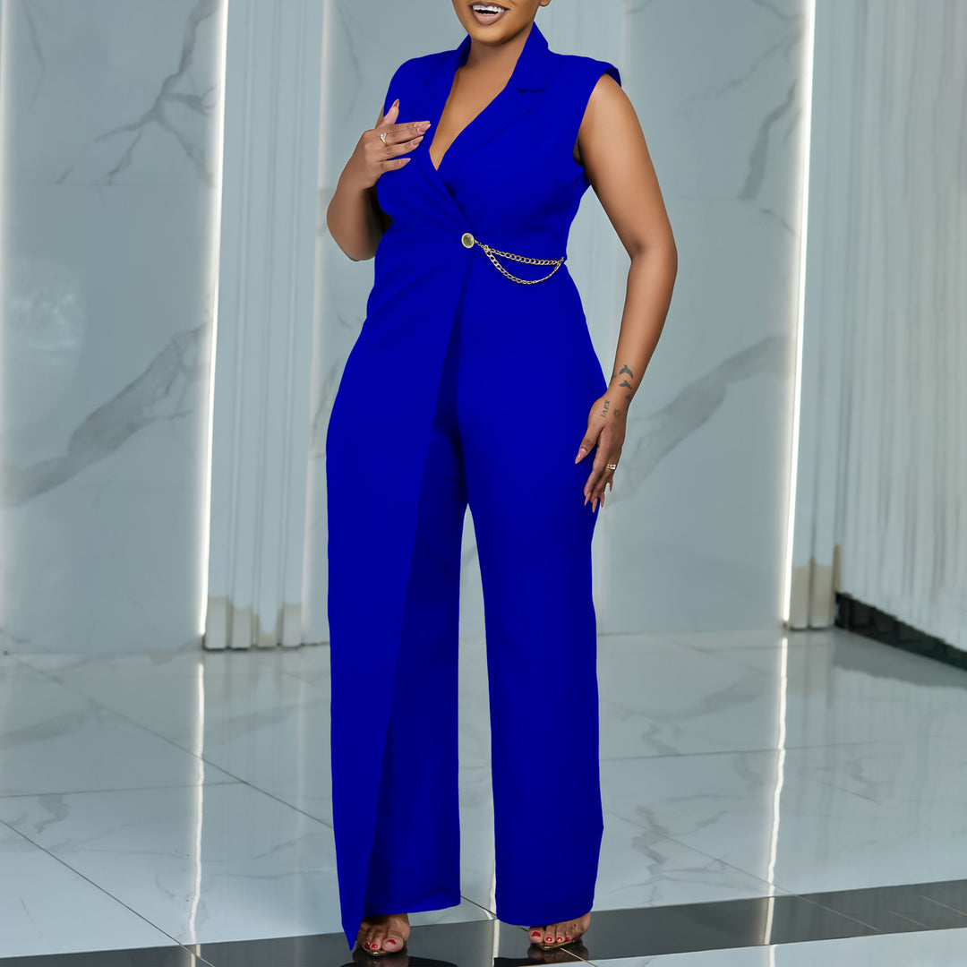 Ladies Elegant jumpsuit with stylish draping and glittery side accent Lune London