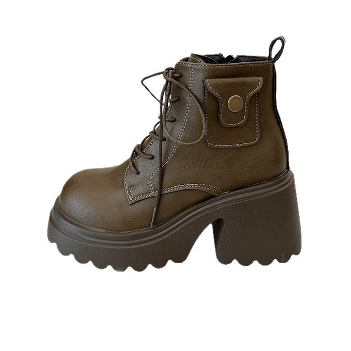 Chunky boots for women with a high heel and a side zipper Lune London