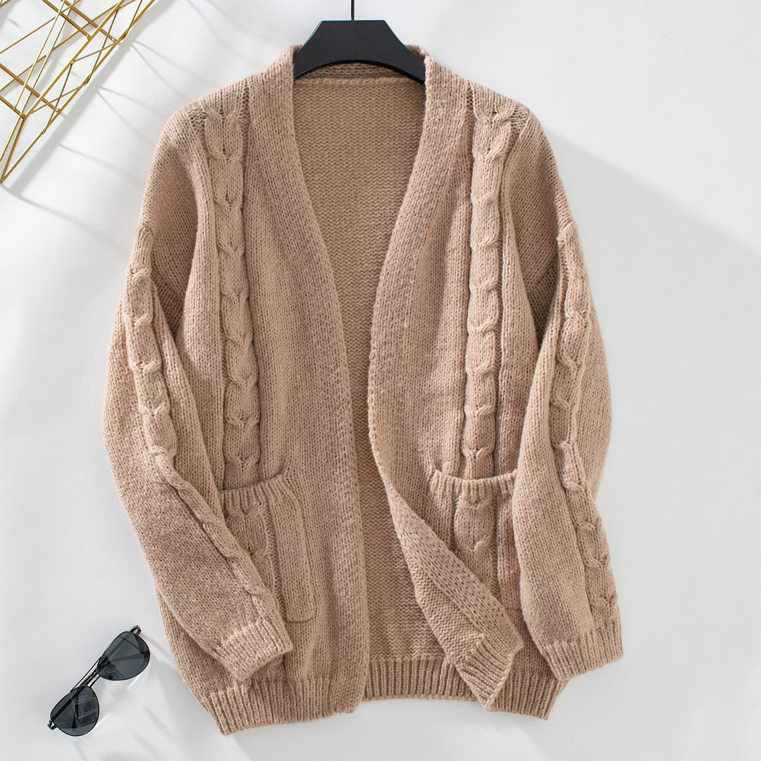 Knitted jacket for women with cable pattern and pockets Lune London