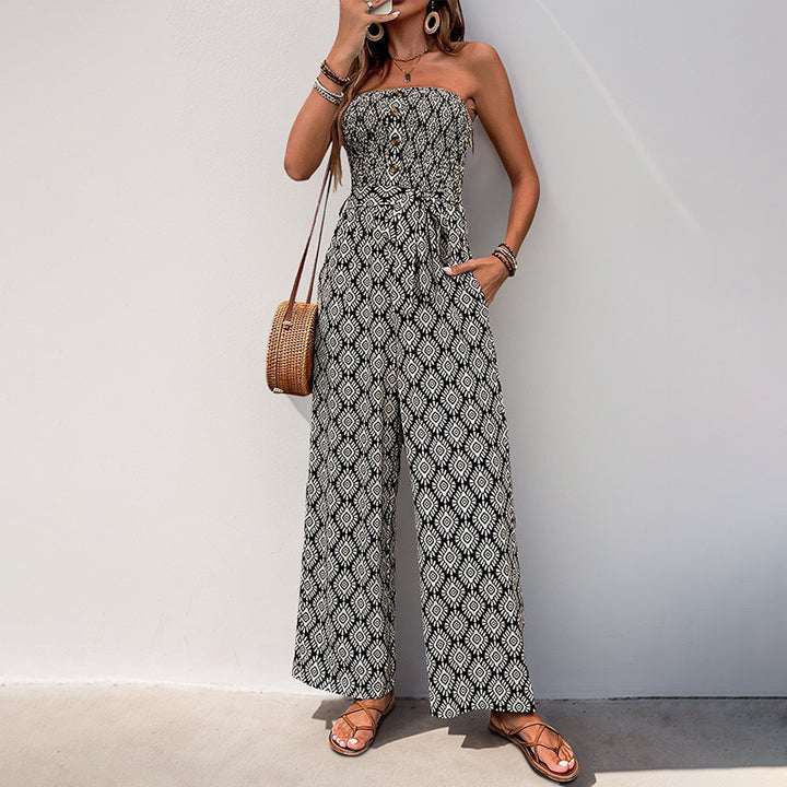 Casual jumpsuit for women with elastic top and trendy pattern Chic und Stil
