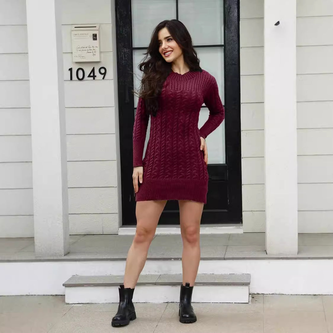 Knit dress for women with an artistic braid pattern and a fitted cut Lune London