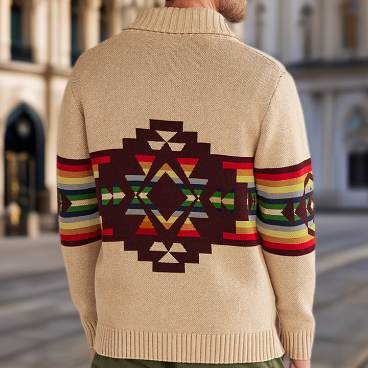 Men's knitted cardigan with colorful pattern and relaxed fit Lune London