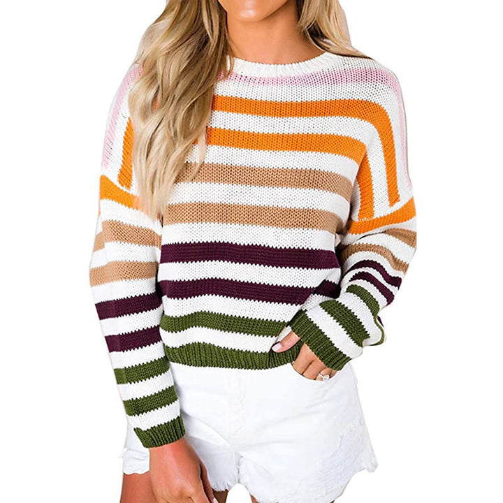 Ladies Casual Knitted Sweater with Chic and Stylish Striped Pattern