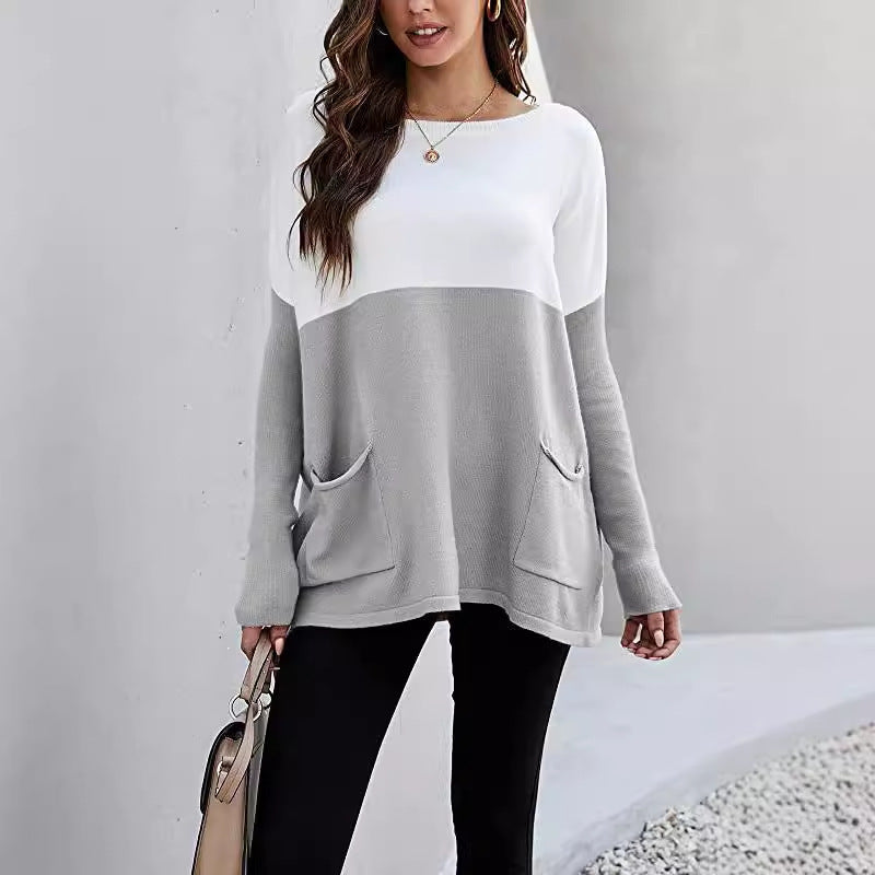 Knit sweater for women with large front pockets and contrasting design Lune London