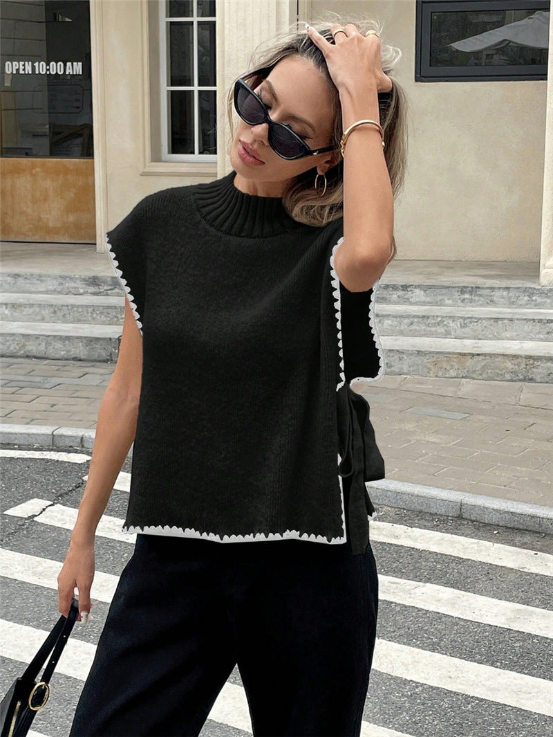 Knit top for women with unique cutouts and a playful knot Lune London