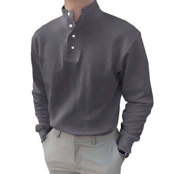 Men's long sleeve Henley shirt with modern high collar and button placket Chic und Stil