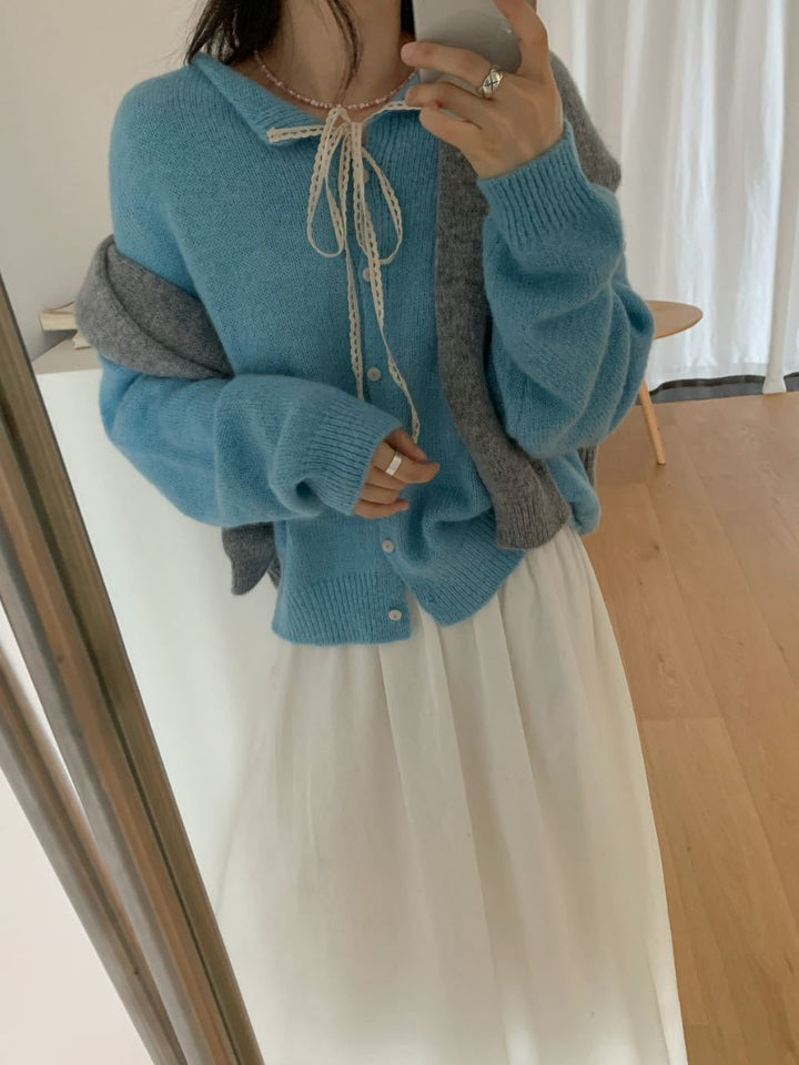 Casual knitted cardigan for women with drawstring and fine structure Lune London