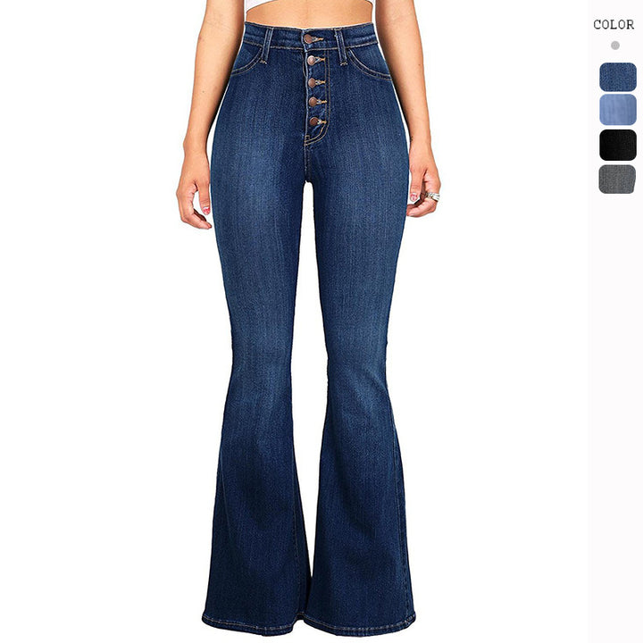 Jeans évasés taille haute pour femmes avec boutons décoratifs Chic & Stil