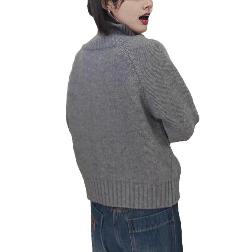 Knit sweater for women with high collar and practical zipper Lune London