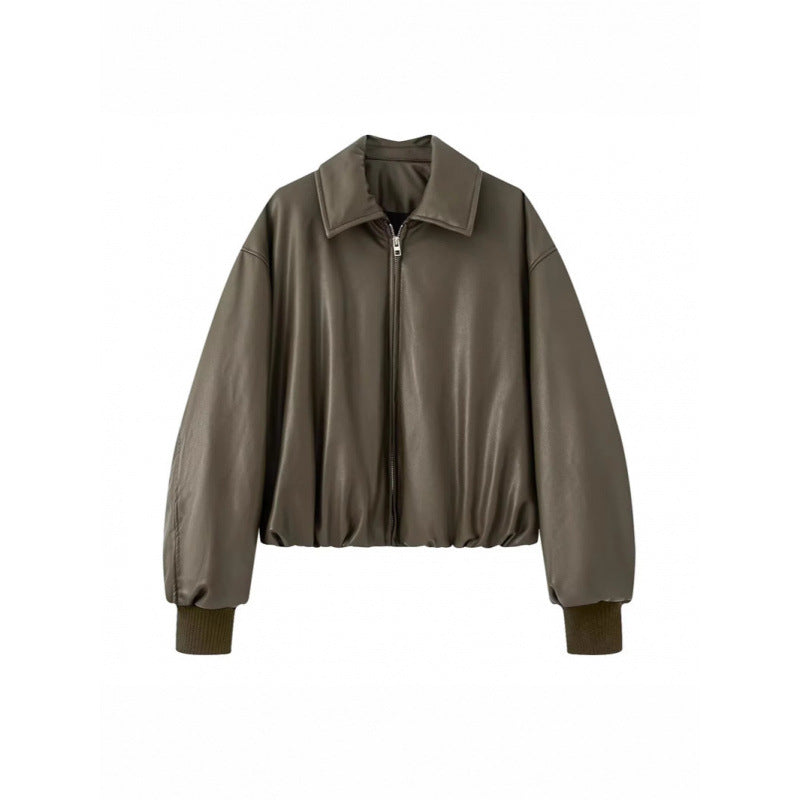 Boxy casual jacket for women in soft faux leather with elastic waistband Lune London