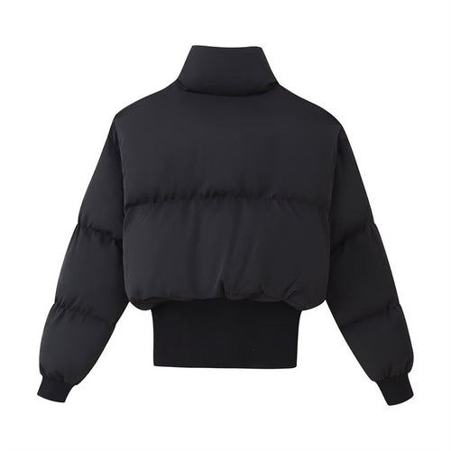 Cropped quilted jacket for women with high collar and adjustable hem Lune London